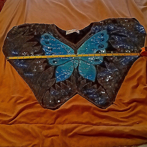 💙Vintage sequin beaded cocktail  butterfly blouse  top, 70's- 80's - Picture 4 of 5